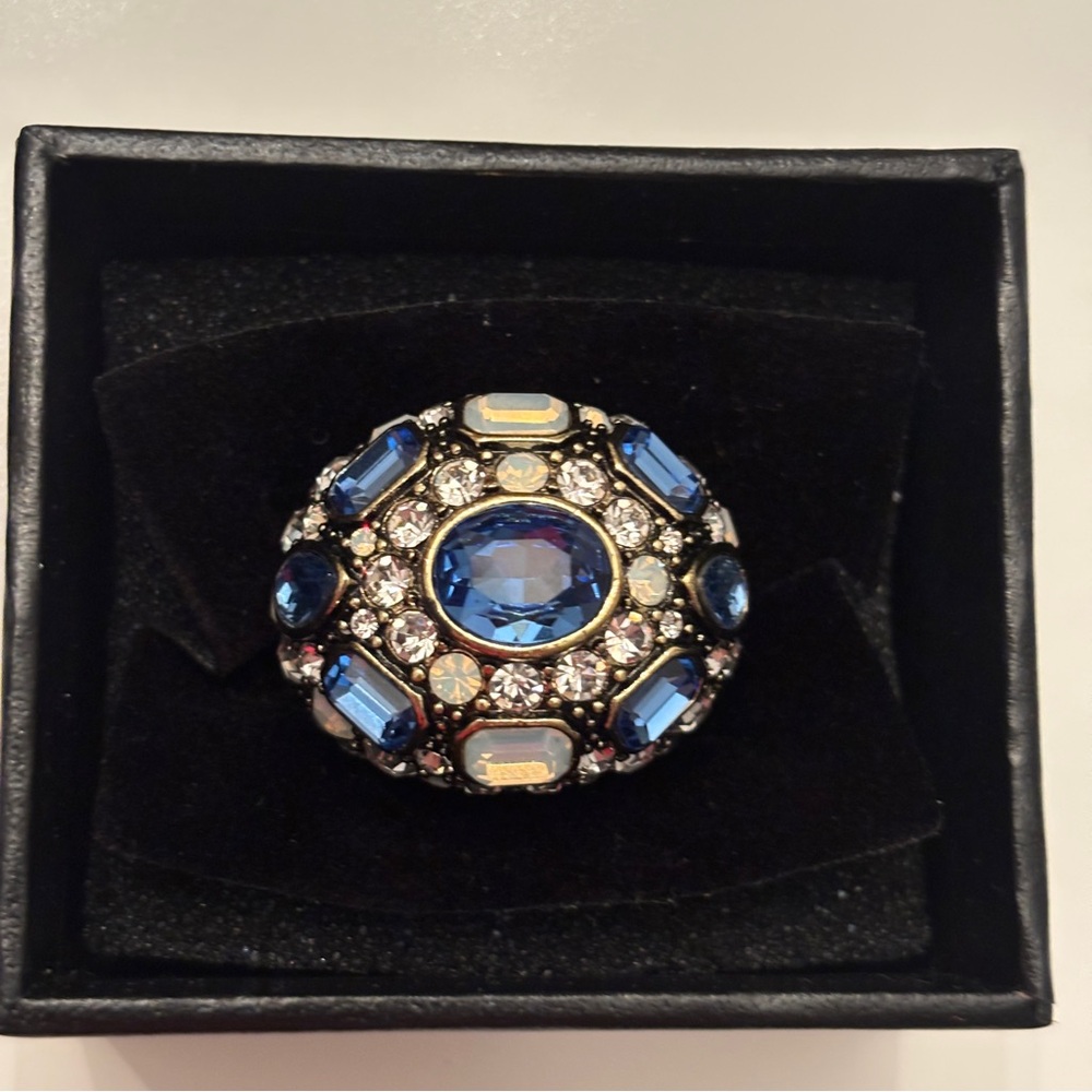 Heidi Daus Blue and Clear Crystal Cocktail Ring